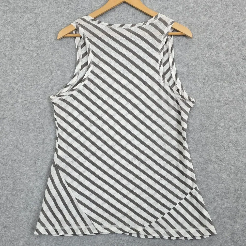 Garnet Hill Large Linen Gray White Asymetrical Stripe Sleeveless Tank Top Shirt